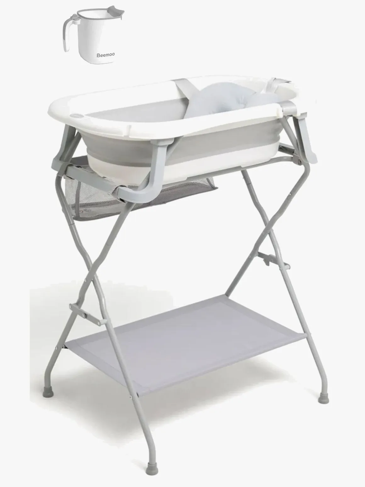 Beemoo CARE Assist Badekar Inkl. Badestøtte, Badestativ & Skyllekande, White/Grey