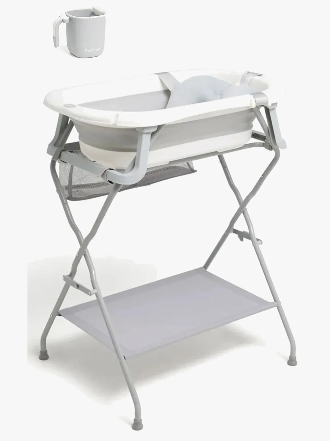 Beemoo CARE Assist Badekar Inkl. Badestøtte, Badestativ & Skyllekande, Grey/White
