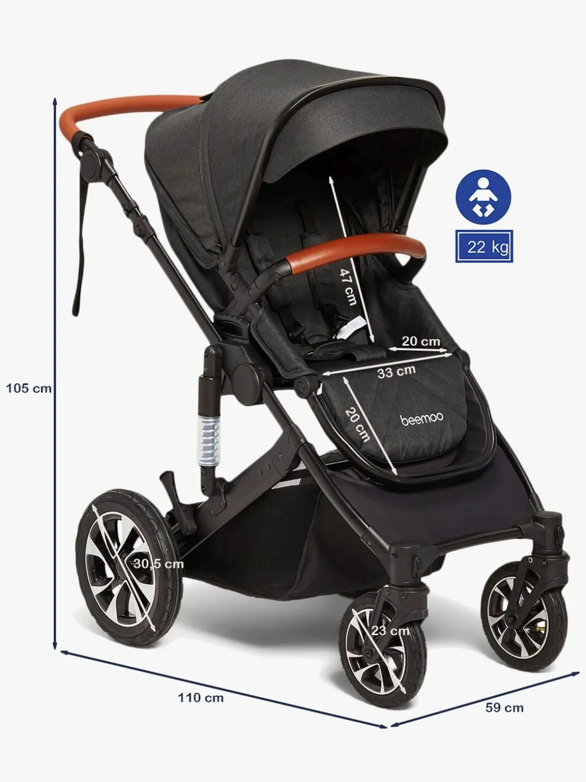 Beemoo Maxi 4 Klapvogn, Black/Black