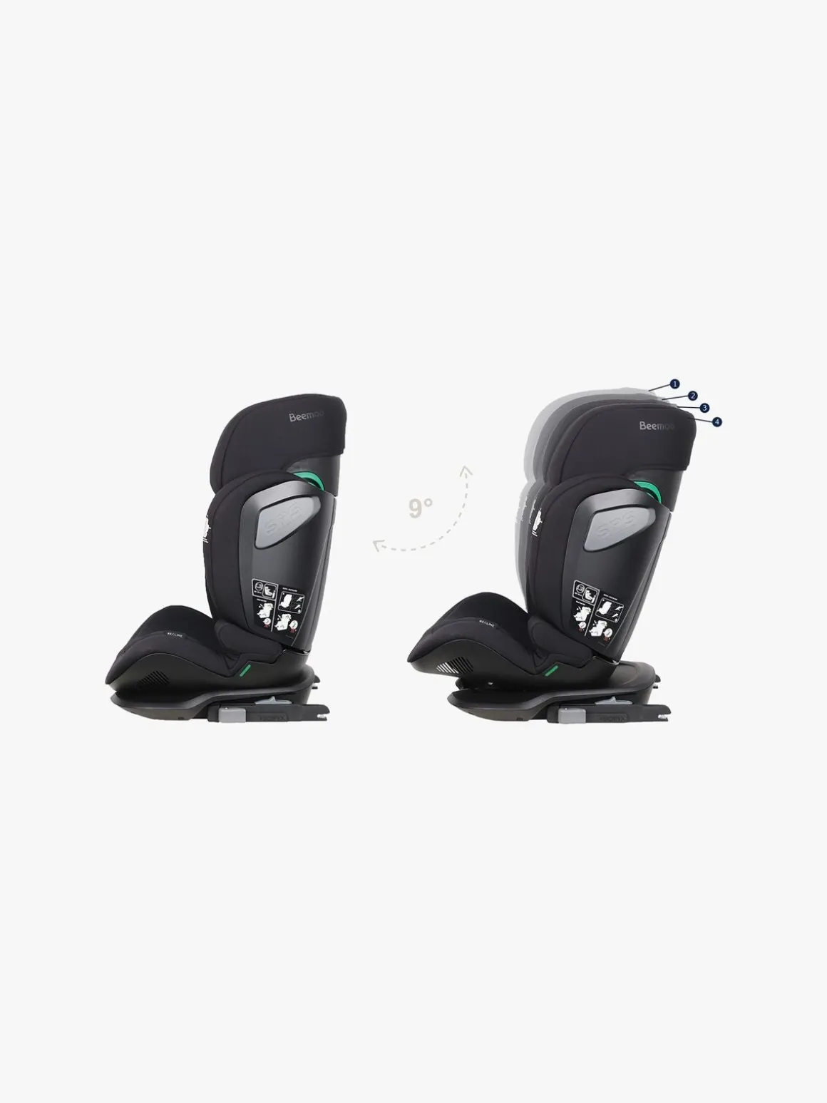 Beemoo Recline i-Size Autostol, Black Mesh