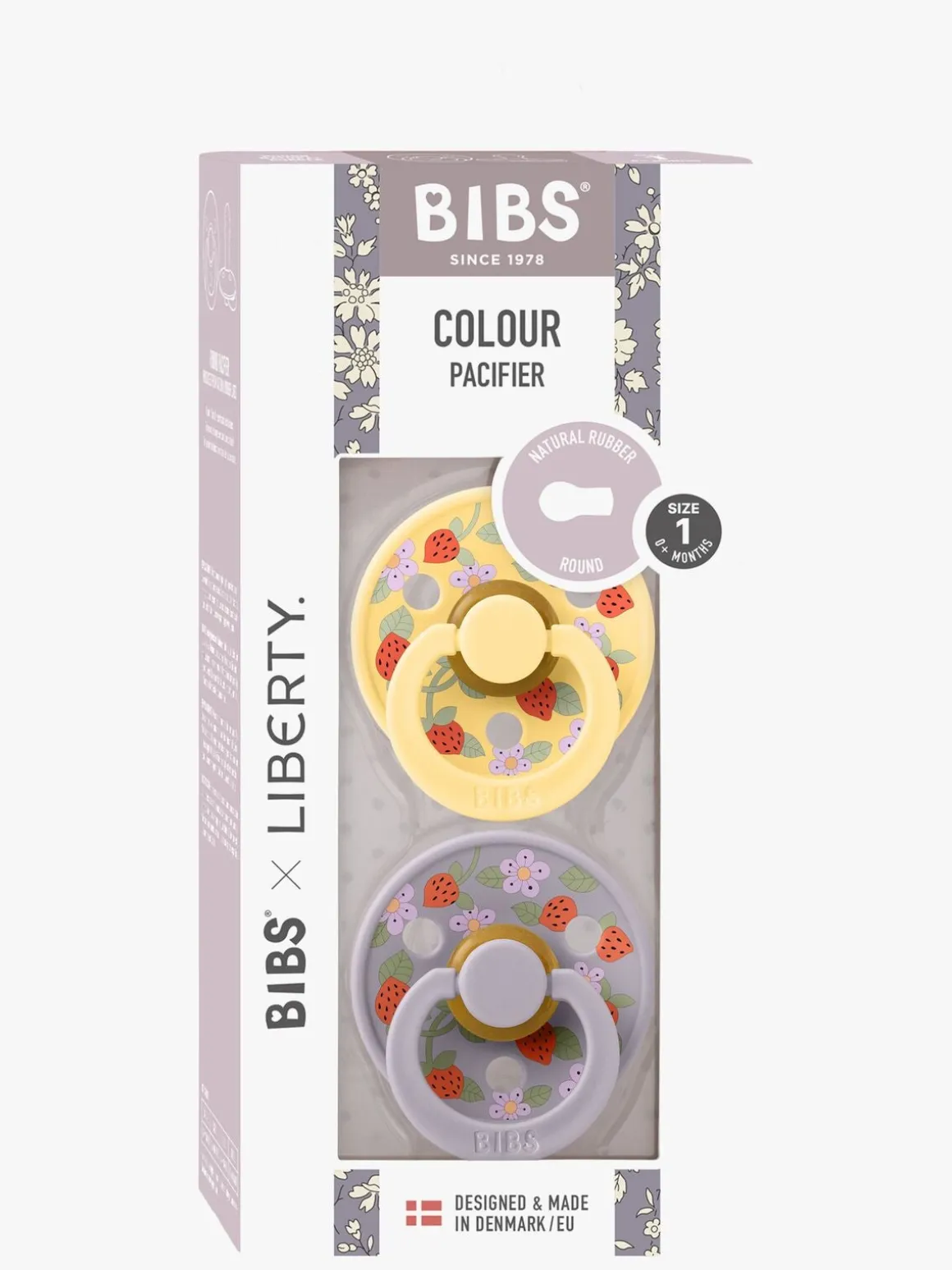 BIBS x Liberty Colour Strawberries Sut 2-pak Latex Str. 1, Pale Butter Mix