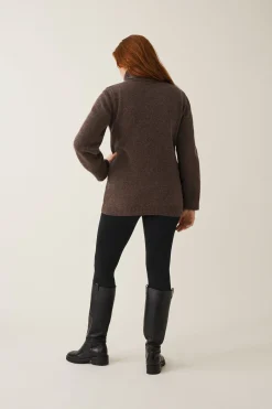 Boob Strikket Uld Tunika Turtleneck, Brun/grå melange