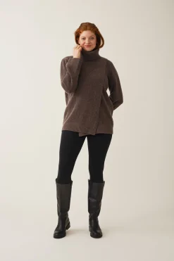Boob Strikket Uld Tunika Turtleneck, Brun/grå melange