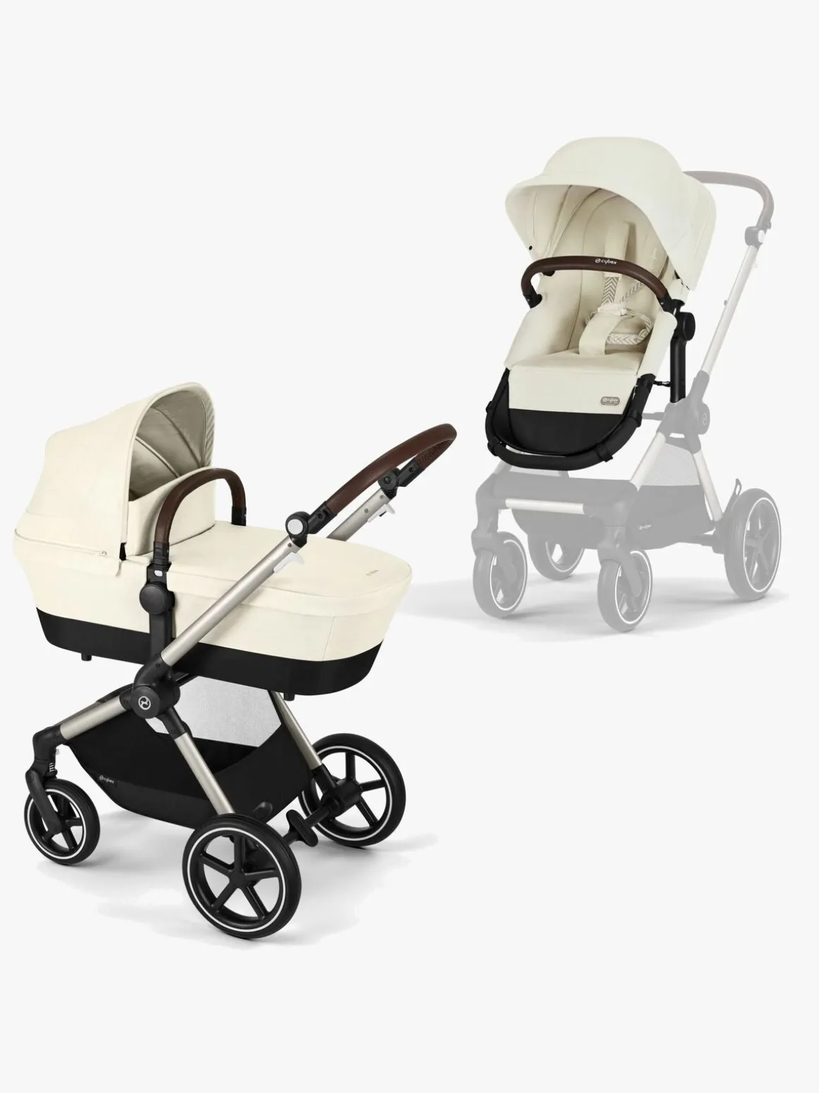 Cybex EOS Lux Duovogn inkl. Beemoo Route i-Size Autostol Baby & ISOFIX Base, Seashell Beige/Mineral Grey