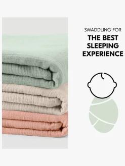 Hauck Cuddle N Clean Tæppe/ Stofble i Musselin 3-pak, Sage/Beige/Cork