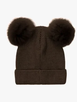 Huttelihut Hue Merinould med Pomponer Alpaka, Dark Brown Melange