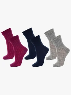 Janus  Tynde Uldstrømper Merinomix 3-pak, Dark purple
