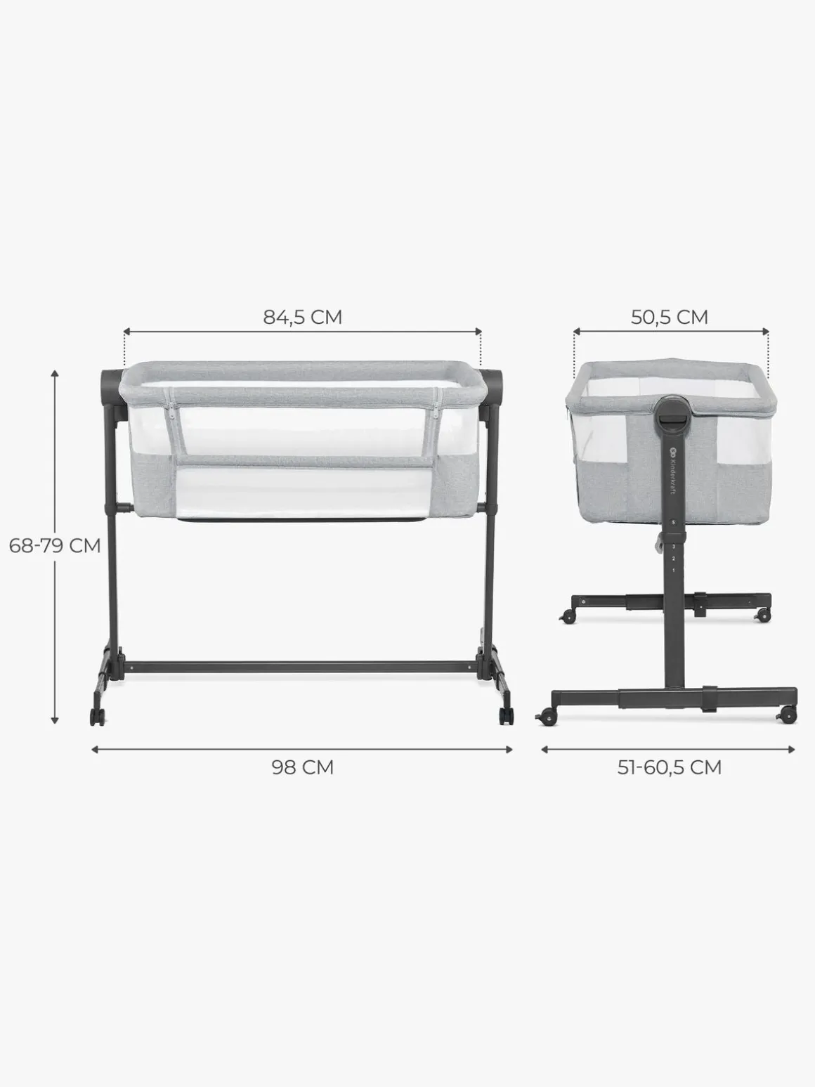 Kinderkraft Neste Up 2 Bedside Crib, Light Grey
