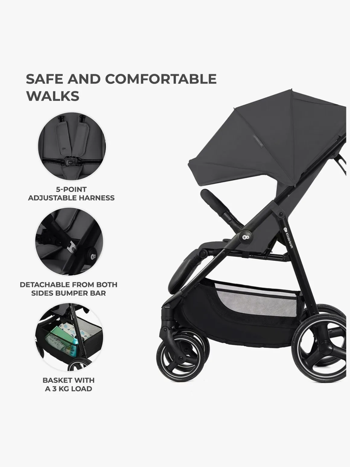 Kinderkraft Trig 3 Klapvogn, Granite Grey