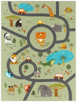 KMCarpets Play Animals Gulvtæppe 140x200, Grøn
