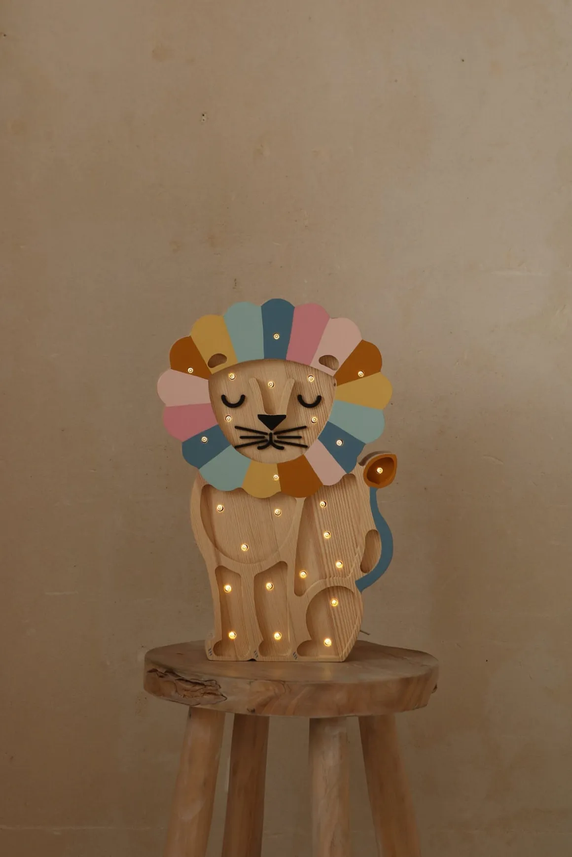 Little Lights Lampe Løve, Retro Rainbow