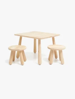 Minitude Nordic Rektangulært Bord & Runde Skamler, Natur