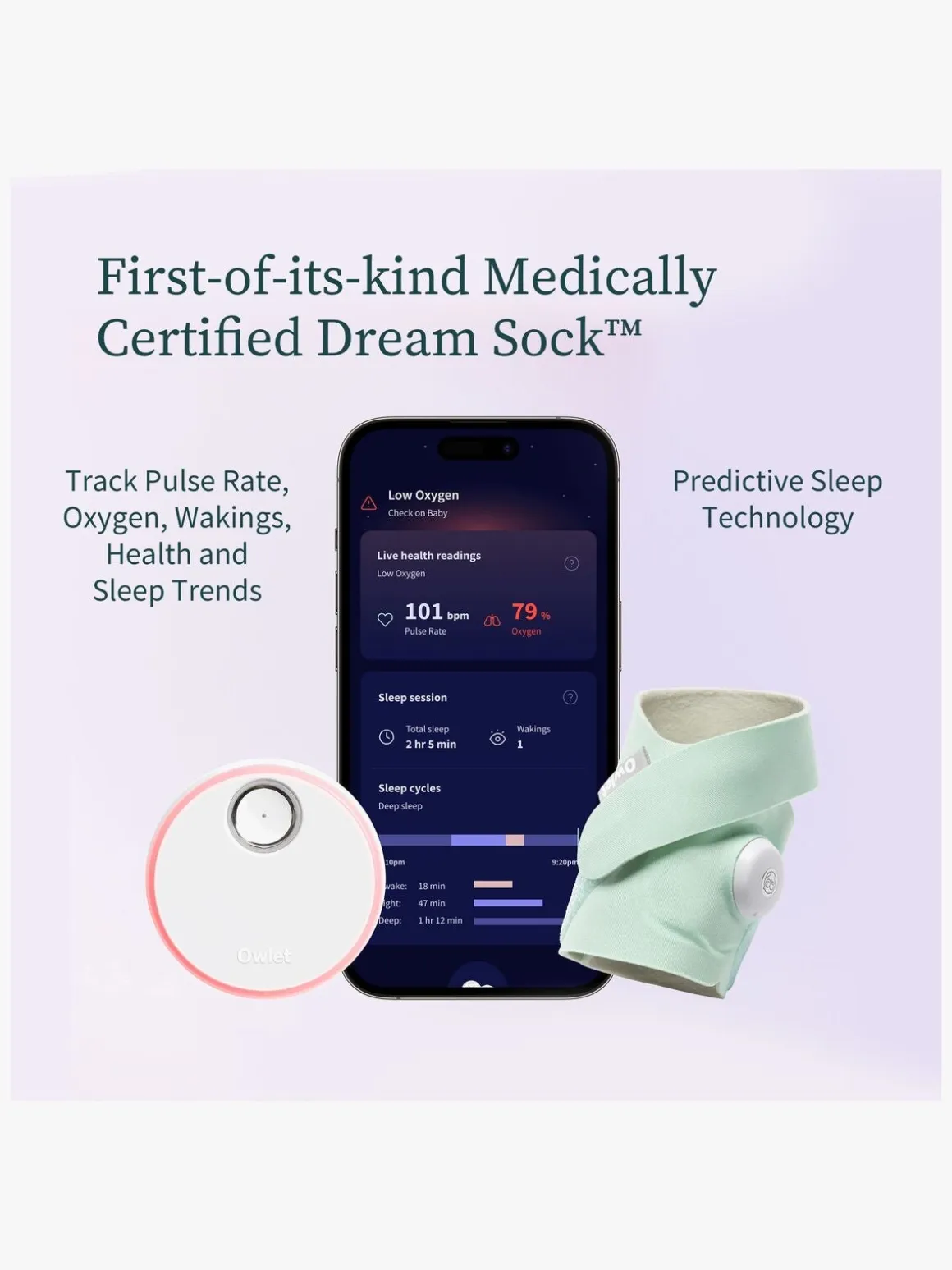 Owlet Dream Sock Babyalarm, Mint