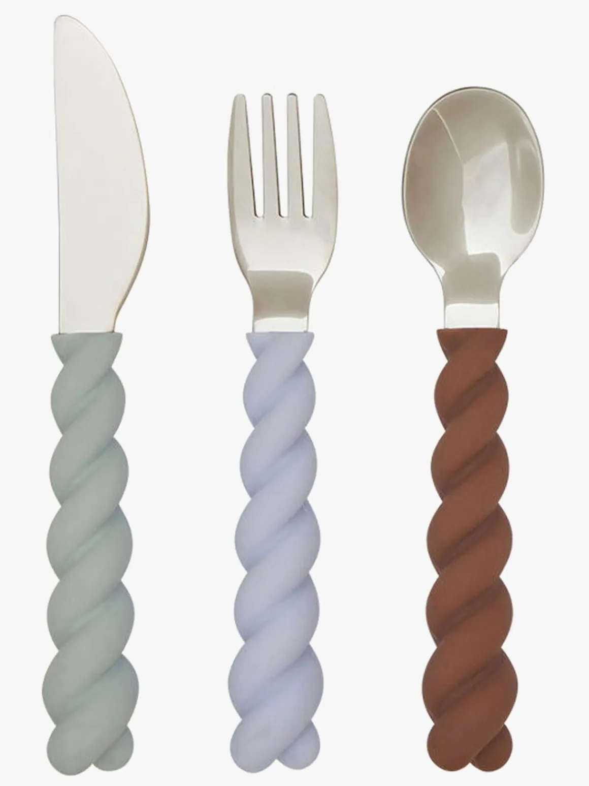 OYOY Mellow Bestik 3-pak, Pale Mint/Choko/Ice Blue
