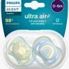 Philips Avent Ultra Air Deco Sut 2-Pak 0-6m, Grøn/Blå