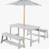 Roba Børn Picnicbord Set til 4 Deluxe med Parasol & Hynder, Grå