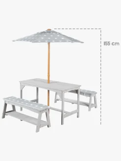 Roba Børn Picnicbord Set til 4 Deluxe med Parasol & Hynder, Grå