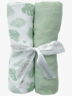 Summerville Organic Tæppe/ Stofble i Musselin 2-pak Øko, Tropical/Green